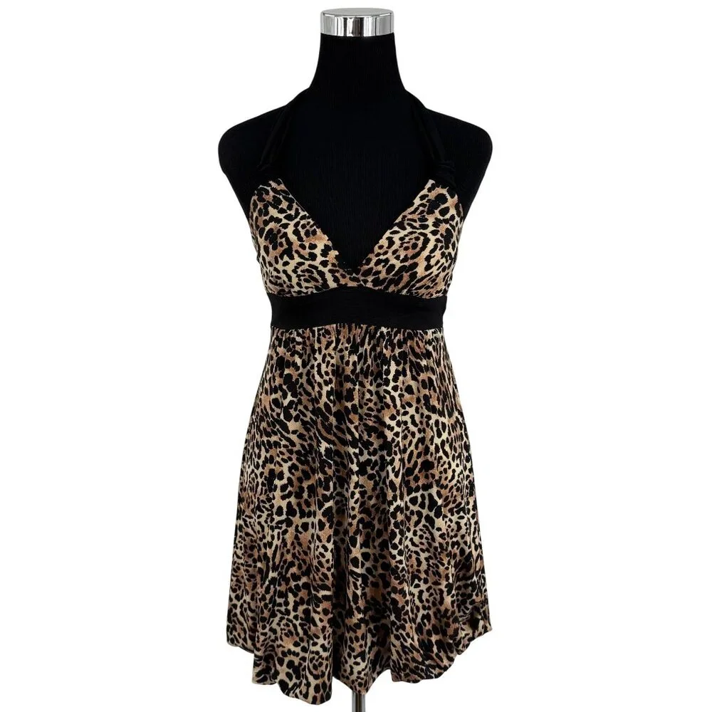 Vintage NWT Candies Leopard Halter Mini Dress S| Y2K Bimbocore McBling Fairycore - Picture 13 of 16